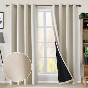 52 in. W x 96 in. L 100%, Heat and Full Light Blocking Window Curtain Panels with Black Liner, Beige (1-pack)
