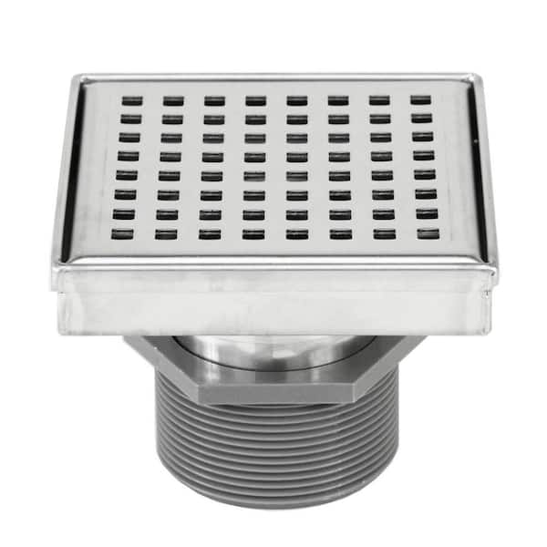 eModernDecor Shower Square Linear Drain 4 in. Brushed 304 Stainless Steel Square Checker Pattern Grate