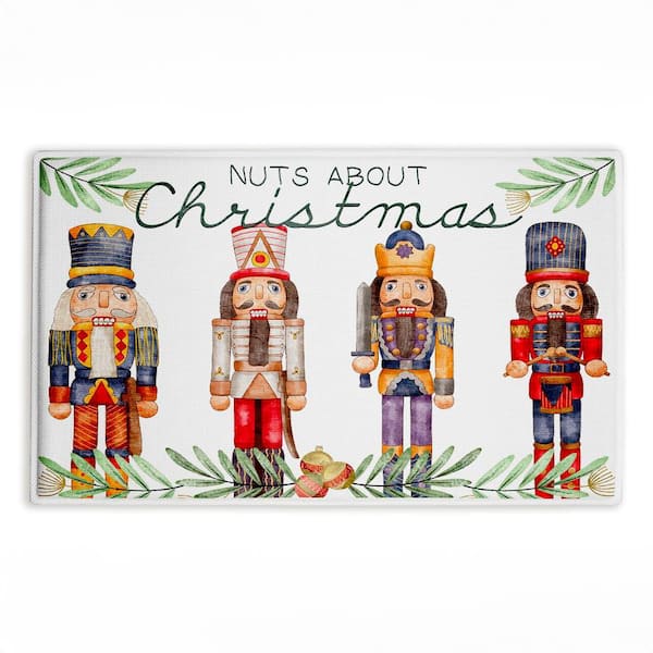 Nuts About Christmas 18 in. x 30 in. Red Graphic Polyester Blend Rectangle Bath Mat