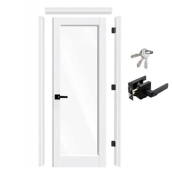30 in. x 80 in. Full Lite Clear Glass Interior Door Kit with Wood Door Jamb and Lever, Right-Handed Assembly Required