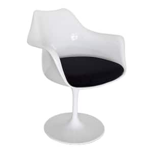 White and Black Fabric Round Base Dining Armchair