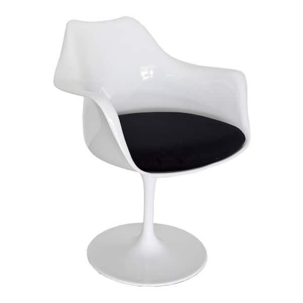 Benjara White and Black Fabric Round Base Dining Armchair