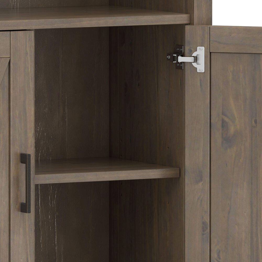 Ela Smoky Brown Solid Wood Adjustable Bookcase with Doors