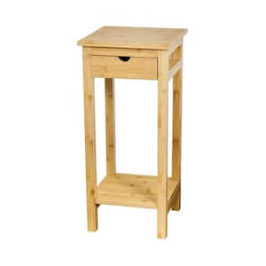 26 in. H Square Natural Solid Bamboo Wood Indoor Plant Stand with Drawer