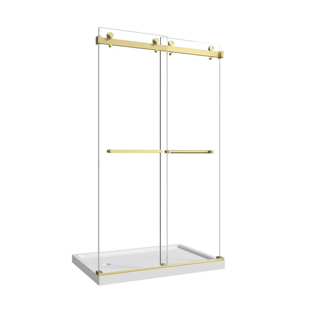 Erik 48 in. W x 76 in. H Double Bypass Sliding Door in Brushed Gold with Tempered Glass, Nano Explosion-Proof Film price history on PriceWatchPro