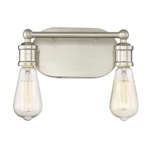 10 in. W x 4.5 in. H 2-Light Brushed Nickel Bathroom Vanity Light with Open Bulbs
