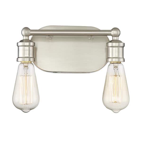 Savoy House 10 in. W x 4.5 in. H 2-Light Brushed Nickel Bathroom Vanity Light with Open Bulbs