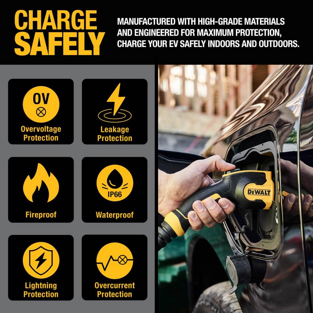 DEWALT Yellow and Black Portable Level 2 Electric Vehicle Charger with 25 ft Cable
