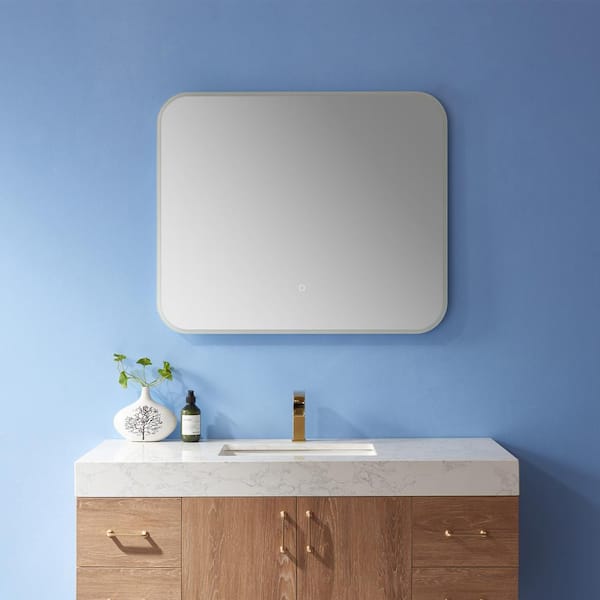 Solara 36 in. W x 30 in. H Frameless Rectangular LED Light Bathroom Vanity Mirror in Silver Finish