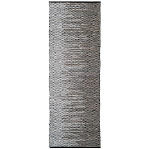 Vintage Leather Light Gray/Gray 2 ft. x 9 ft. Striped Gradient Runner Rug