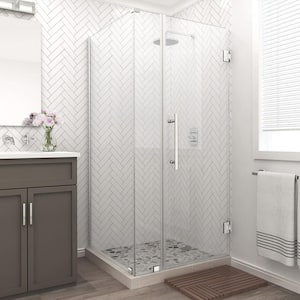 Bromley 27.25 in. to 28.25 in. x 30.375 in. x 72 in. Frameless Corner Hinged Shower Enclosure in Stainless Steel