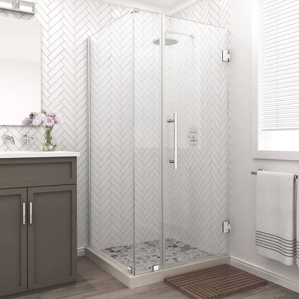 Aston Bromley 33.25 in. to 34.25 in. x 32.375 in. x 72 in. Frameless Corner Hinged Shower Enclosure in Stainless Steel
