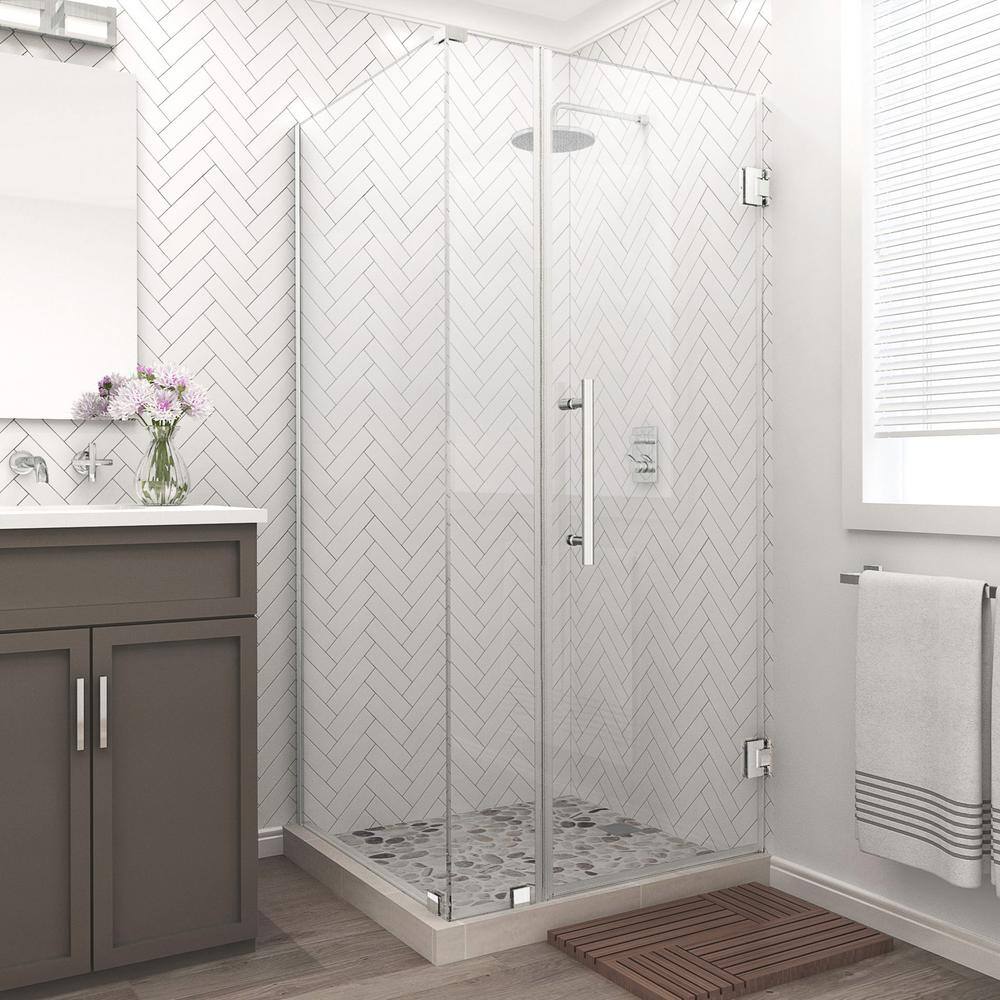 Bromley 34.25 in. to 35.25 in. x 30.375 in. x 72 in. Frameless Corner Hinged Shower Enclosure in Stainless Steel price history on PriceWatchPro