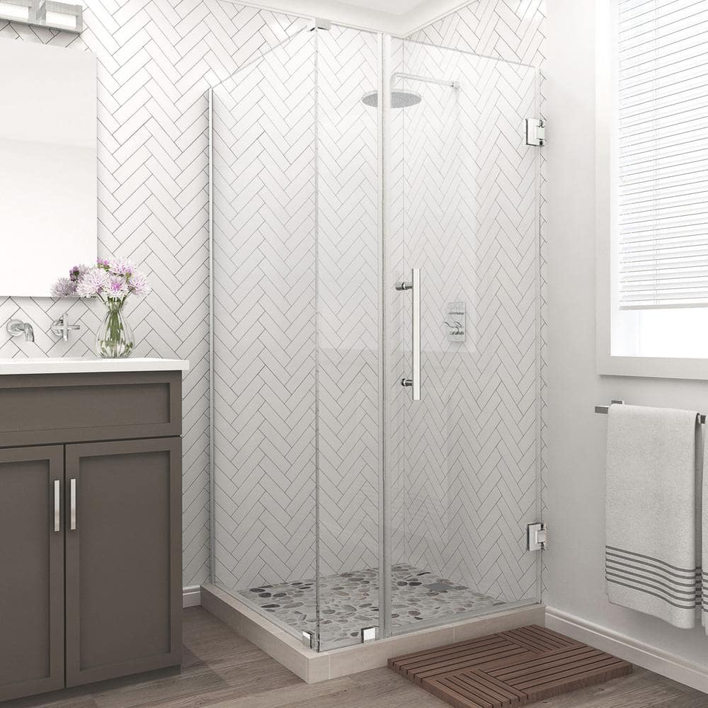 Bromley 42.25 in. to 43.25 in. x 36.375 in. x 72 in. Frameless Corner Hinged Shower Enclosure in Stainless Steel price history on PriceWatchPro