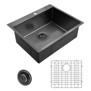 Gunmetal Black Stainless Steel 25 in. 18 Gauge Single Bowl Dual Mount Kitchen Sink