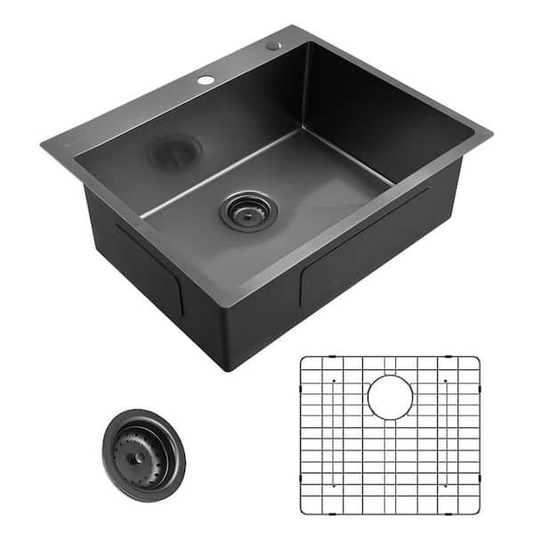 Glacier Bay Gunmetal Black Stainless Steel 25 In 18 Gauge Single Bowl