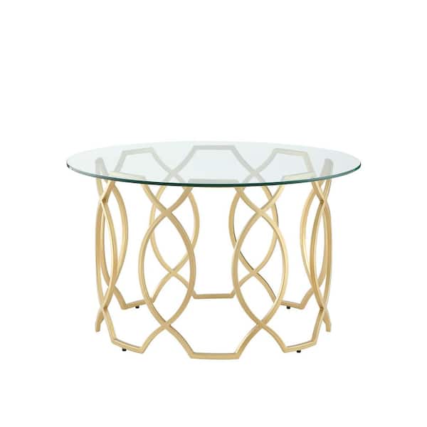 Gold Medium Round Glass Coffee Table, Nicole Miller Crystal Table Lamps