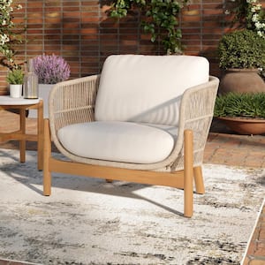 New Classic Furniture Solstice Wood Outdoor Lounge Chair with Beige Cushions (1-Pack)