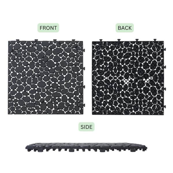 LIVIZA 1 ft. x 1 ft. Anti-Slip Plastic Deck Tile in Black (60-Piece), Pebble Stone Pattern