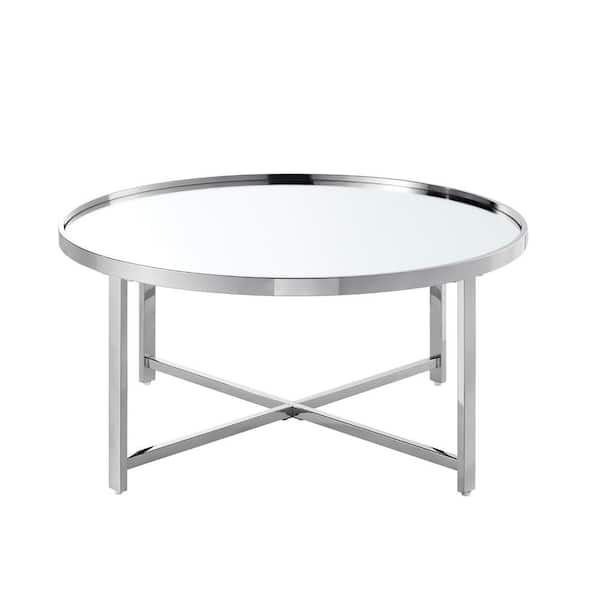 HomeRoots Mariana 31.5 in. Silver Round Glass Coffee Table