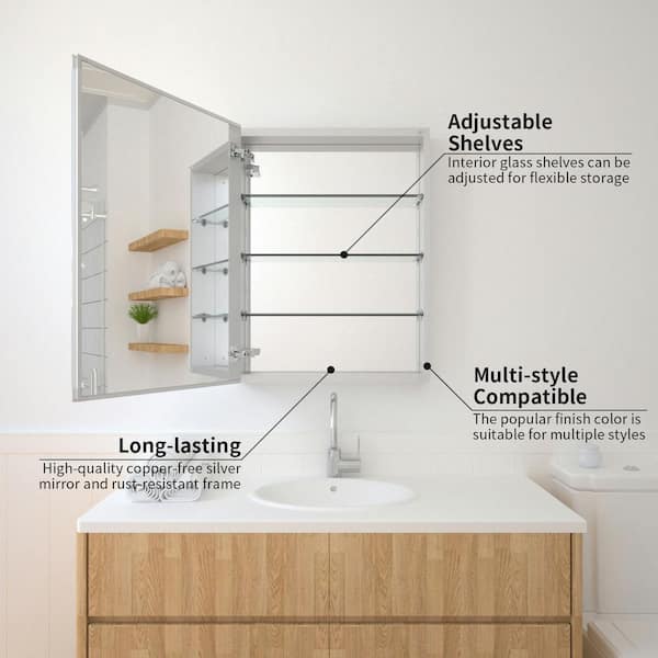 23 in. x 30 in. Frameless Recessed or Surface-Mount Beveled Single Mirror Bathroom Medicine Cabinet