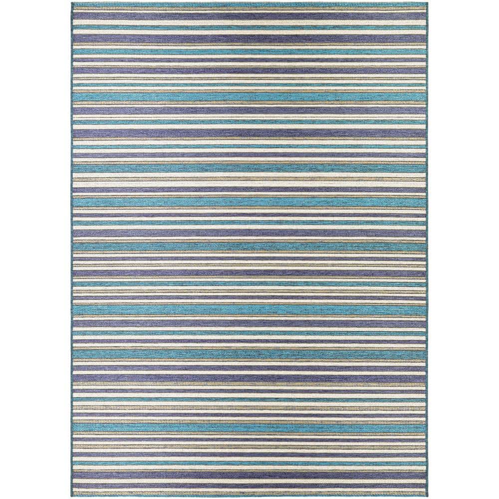 Cobalt and Teal Flat Woven Synthetic Area Rug 5' x 7'