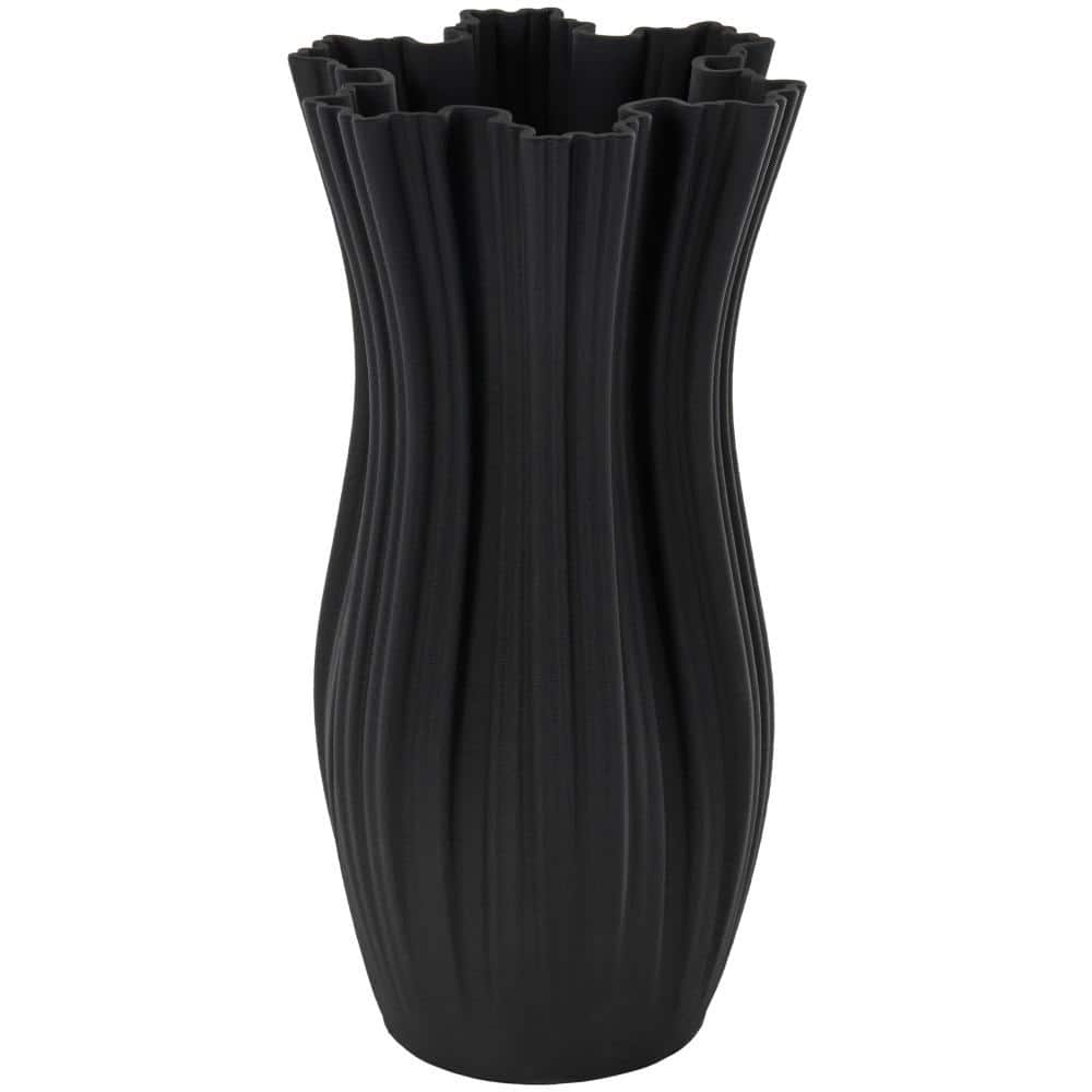 Litton Lane Black Ribbed Tulip Inspired Ceramic Abstract Decorative ...