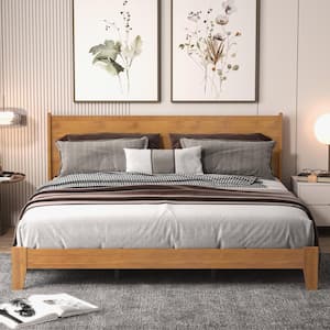 Abby Retro Amber Walnut Red Wood Frame King Platform Bed With Headboard