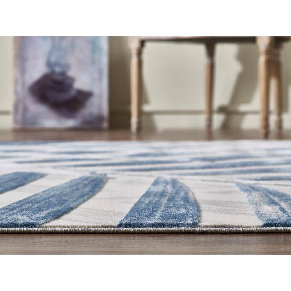 Abani Blue and Gray Floral Palm Leaf Area Rug 5'3" x 7'6"