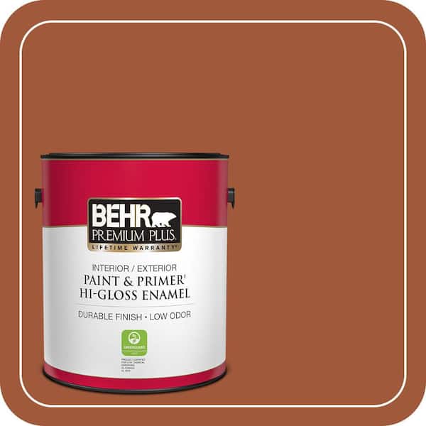 BEHR PREMIUM PLUS 1 gal. #S-H-230 Ground Nutmeg Hi-Gloss Enamel Interior/Exterior Paint & Primer
