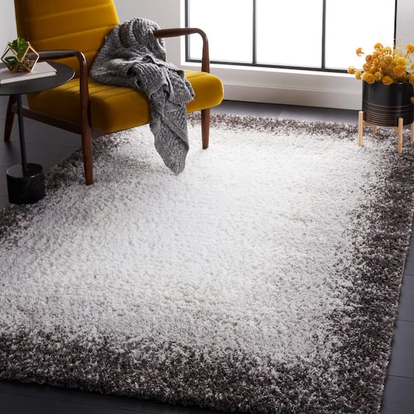 Berber Shag Dark Grey/Grey 9 ft. x 12 ft. Border Solid Color Area Rug