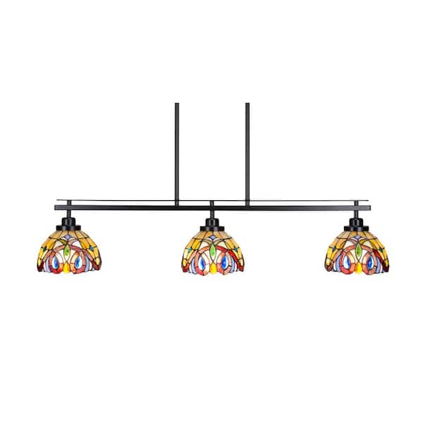 Unbranded Monroe 3-Light, Matte Black Billiard Light, Any room with 7 in. Lynx Art Glass Shades no bulbs included