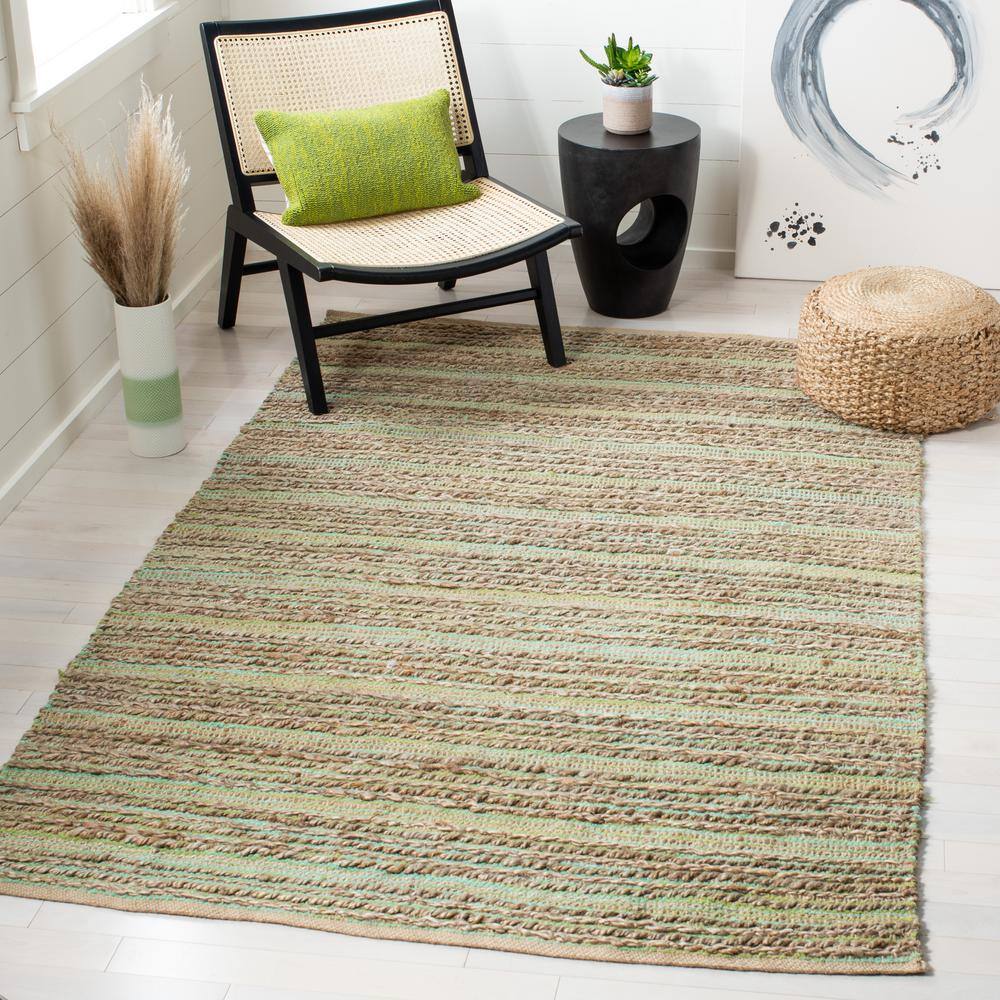 Green Hand-Knotted Cotton Square Area Rug