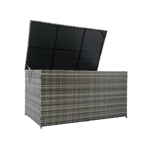 113 Gal. Gray Rattan Deck Box, Outdoor Storage Box with Lid and Zipper for Patio Cushions, Pool Supplies, Garden Tools