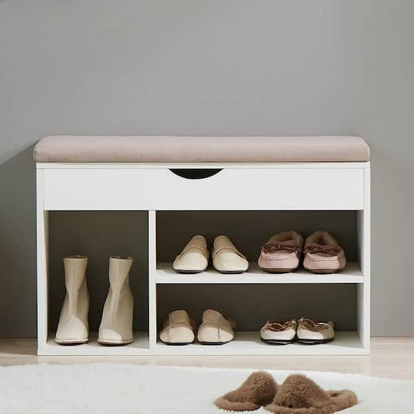 White Swivel Shoe Cabinet with Doors 3-Tier Modern Entryway Shoe