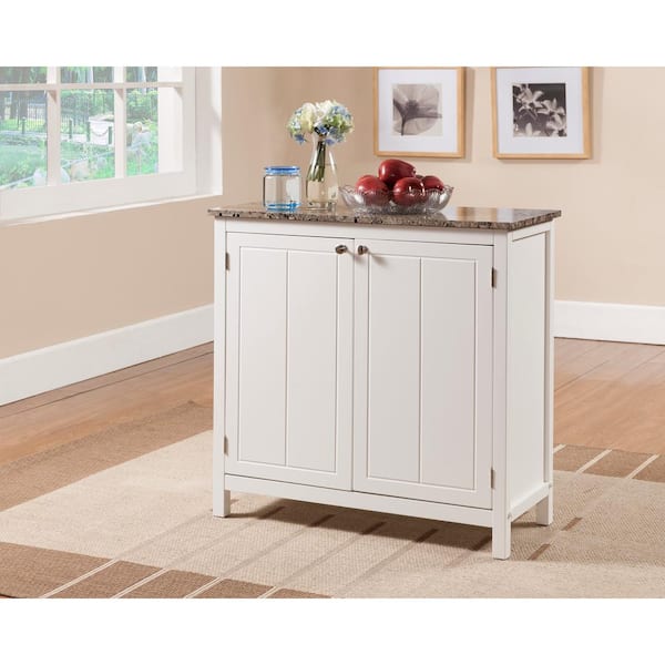 Kings Brand White With Marble Finish Top Kitchen Island Storage Cabinet ~New~ 