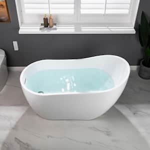Chartres 54 in. Acrylic FlatBottom Single Slipper Bathtub with Brushed Nickel Overflow and Drain Included in White