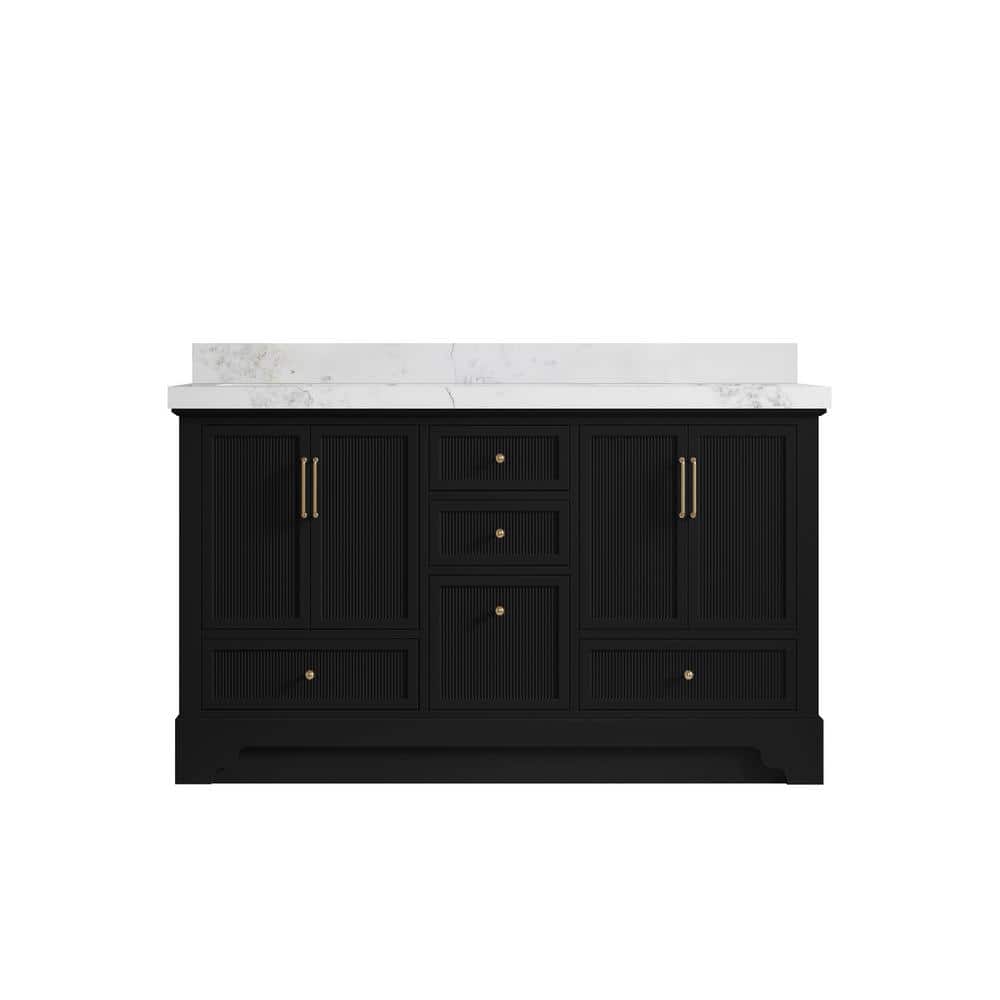 Alys 60 in. W x 22 in. D x 36 in. H Double Sink Bath Vanity in Black with 2 in. Calacatta Nuvo Top price history on PriceWatchPro