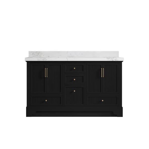 Willow Collections Alys 60 in. W x 22 in. D x 36 in. H Double Sink Bath Vanity in Black with 2 in. Calacatta Nuvo Top