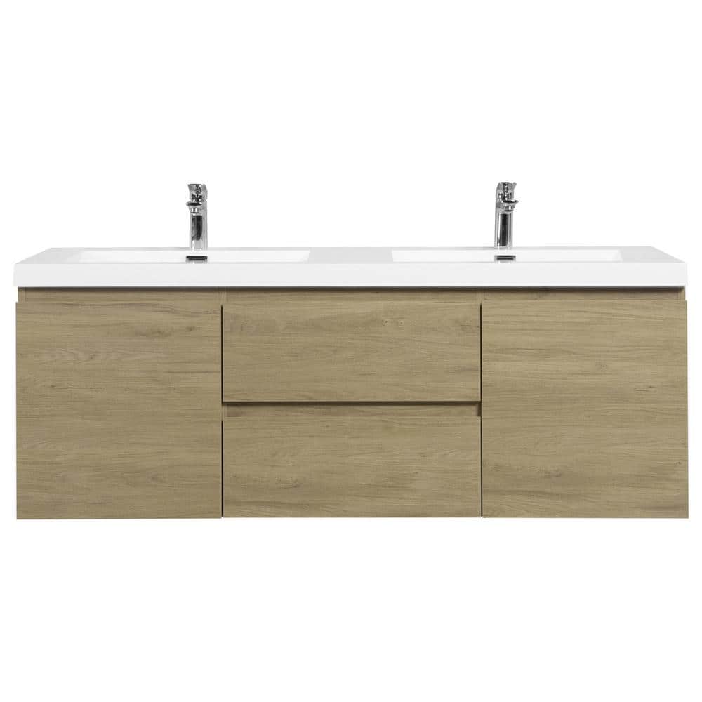 60 in. W x 20 in. D x 22 in. H Double Sink Floating Bath Vanity in Natural Oak with Glossy White Resin Top price history on PriceWatchPro