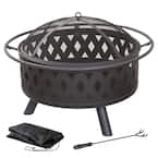 32 in. Round Steel Crossweave Firepit with Cover