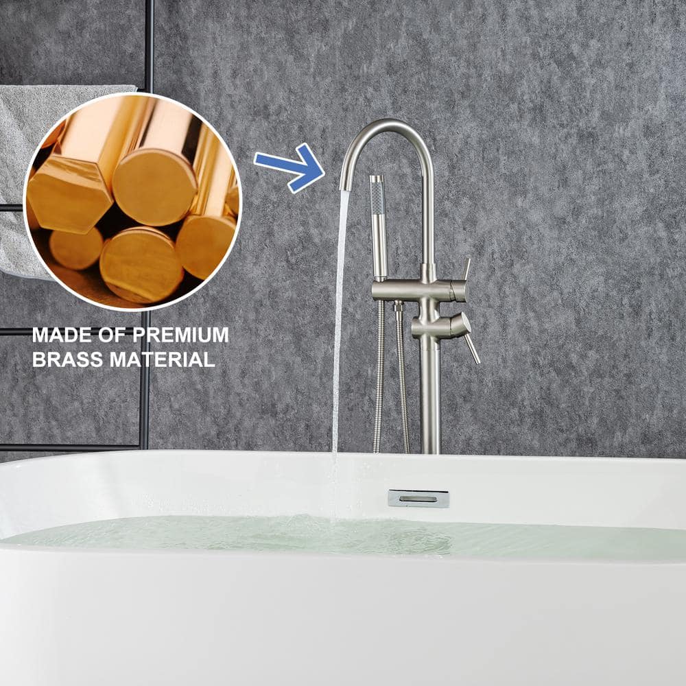 Brushed Nickel Freestanding Tub Filler with Hand Shower