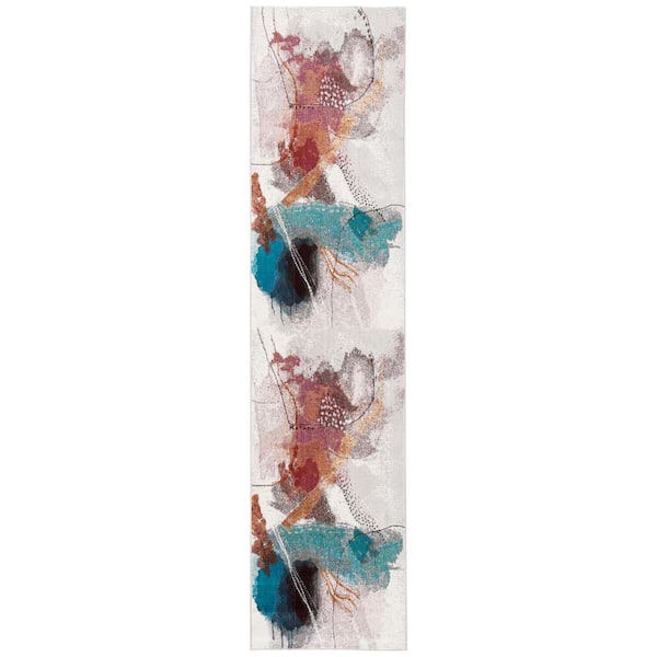 Aria 2 ft. x 8 ft. Ivory/Red Stamped Abstract Runner Rug