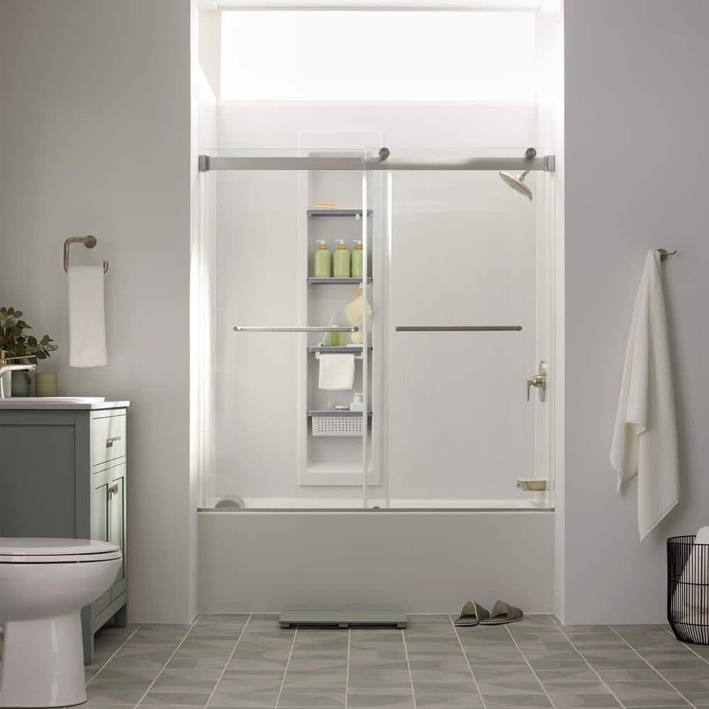 Aspirations 60 in. W x 60 in. H Sliding Frameless Tub Door in Brushed Nickel Finish with Clear Glass price history on PriceWatchPro