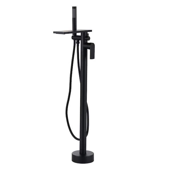 IVIGA Brass Single-Handle Freestanding Tub Faucet 1.8 GPM Waterfall Tub Filler Spout with Handheld Shower in. Matte Black