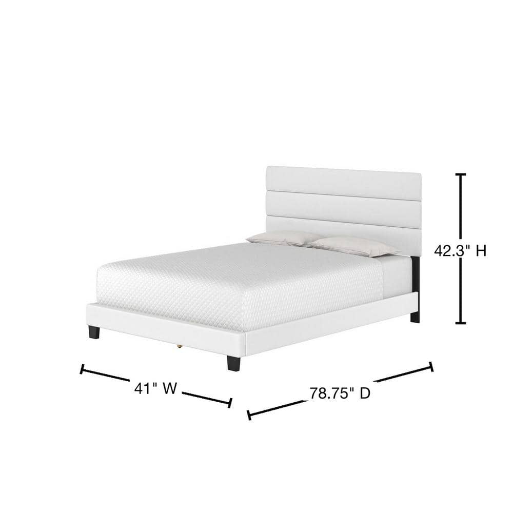 Twin White Faux Leather Upholstered Platform Bed with Tri-Panel Headboard