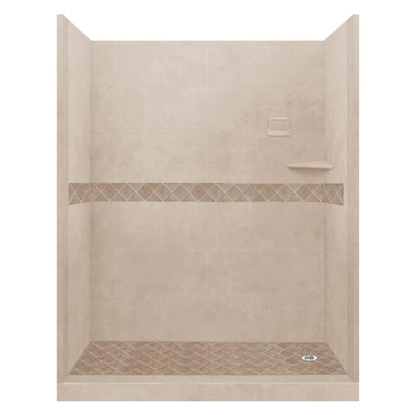 American Bath Factory Espresso Diamond 60 in. x 32 in. x 80 in. Right Drain Alcove Shower Pan and Walls in Brown Sugar and Chrome Drain