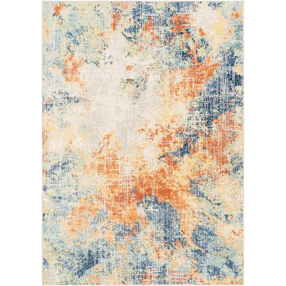 Livabliss Katriona Blue/Burnt Orange 7 ft. x 9 ft. Indoor/Outdoor Area Rug  S00161066115 - The Home Depot