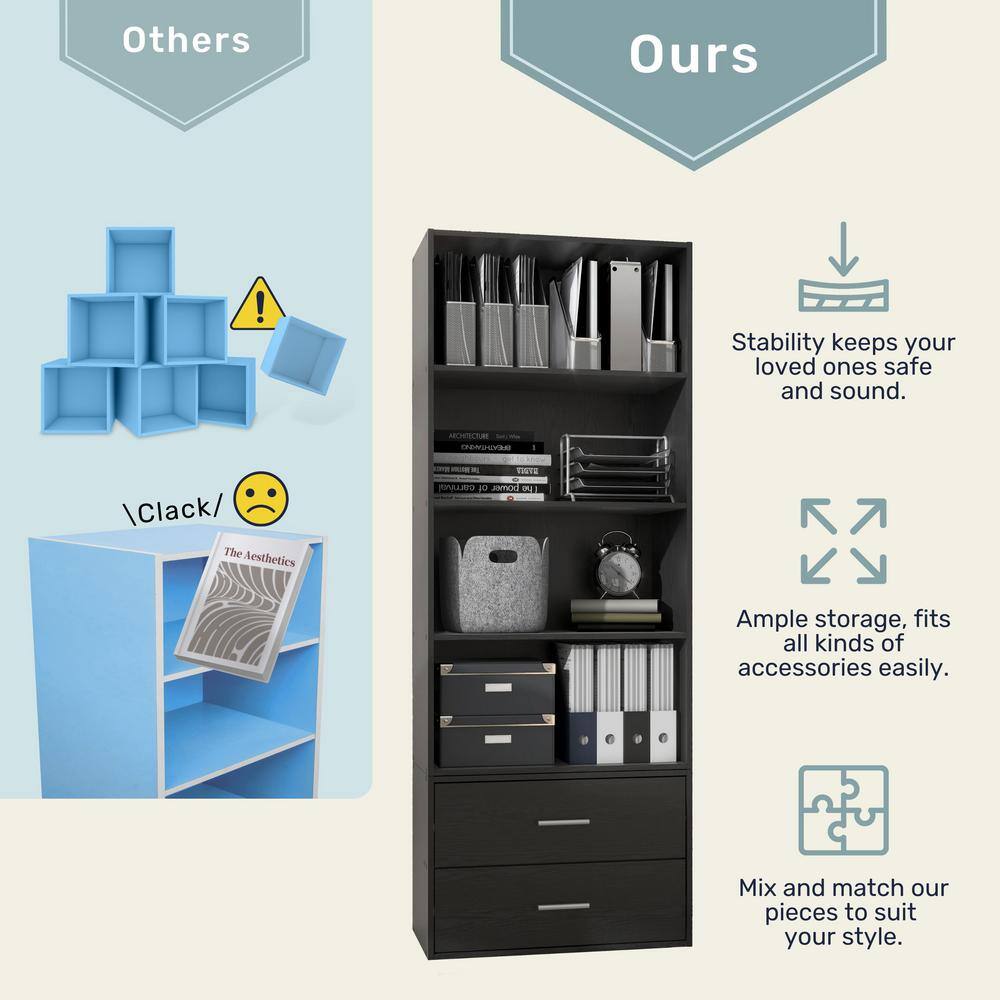 Black 6-Cube Stackable Wood Modular Bookcase