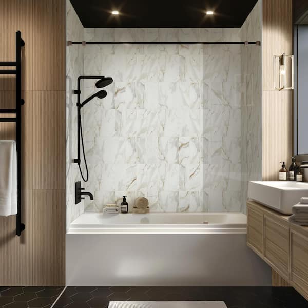 Calcatta Gold Matte 4 in. x 12 in. Porcelain Marble Look Mosaic Wall Tile (0.33 sq. ft./Each)